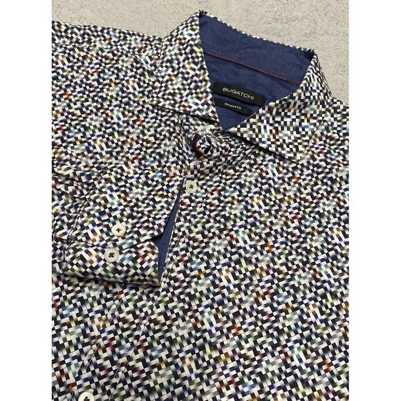 Bugatchi Shirt Mens Large Multicolor Geometric Abstract Art Long Sleeve Shaped - Picture 1 of 8